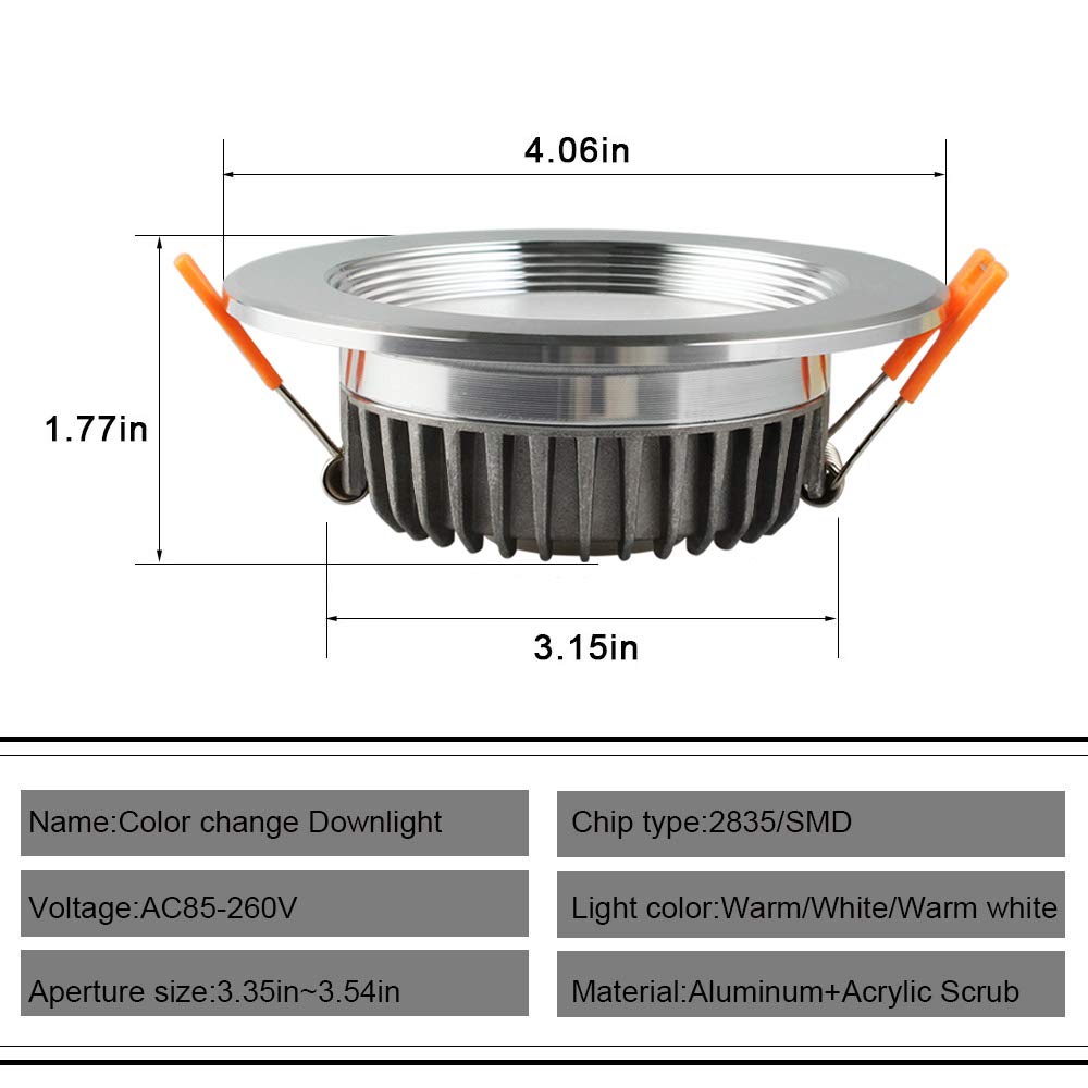 Betorcy 3 Colors Changing LED Downlight, White / Neutral / Warm , 3 Inch Ceiling Light, CRI80+, 4W ( 30W Equivalent ), Retrofit Recessed Panel Trim Fixture, Pack of 4