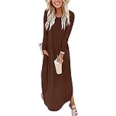 ANRABESS Women's Long Sleeve Maxi Dresses 2025 Fall Outfits Casual Loose Split Travel Vacation T Shirt Dress with Pockets