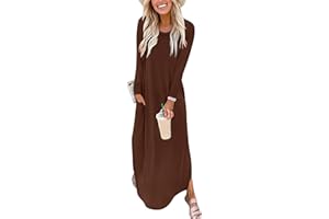 ANRABESS Women's Long Sleeve Maxi Dresses 2025 Fall Outfits Casual Loose Split Travel Vacation T Shirt Dress with Pockets