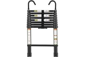 Telescopic Ladder, 8.5FT RIKADE Aluminum Telescoping Ladder with Non-Slip Feet and Stable Hook, Portable Extension Ladder for Household and Outdoor Working, 330lb Capacity Black
