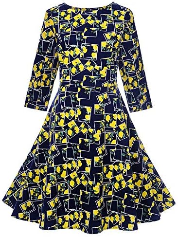 Kehen New Womens Slim Fit Retro Round Neck Printed Dresses 1950s Vintage Cocktail Party Evening Swing Dress