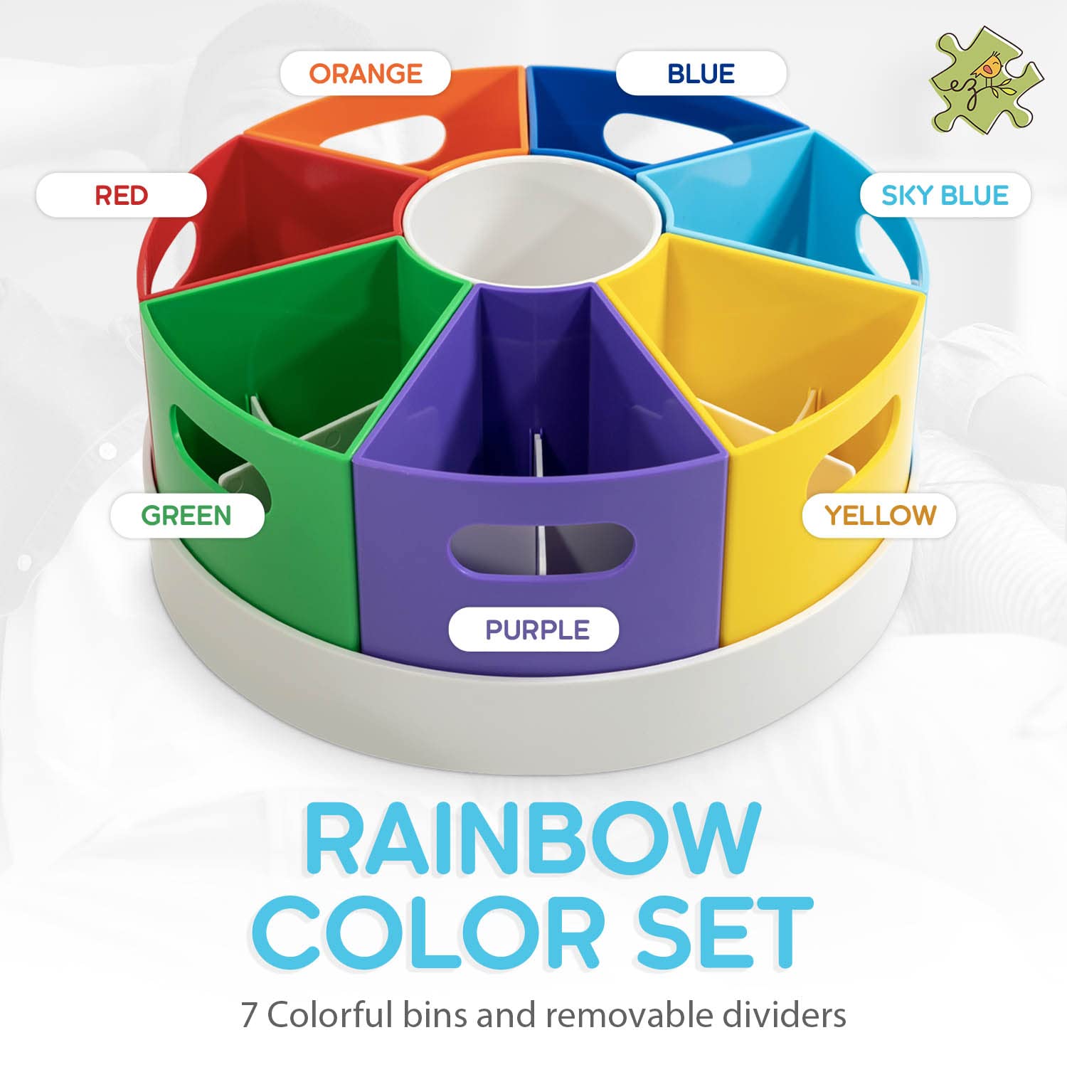 PUZZLE EZ Kids Crayon Organizer and Storage - Lazy Susan School Art Supplies Caddy for Classroom | Rotating Kids Desk Organizer | Pencil Marker Stationary Holder for Teachers & Students