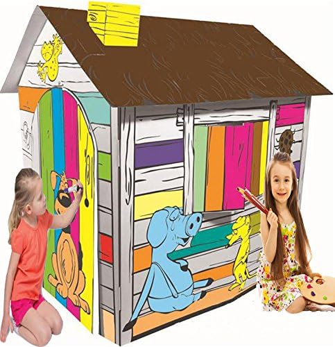 Littlefun Kid's Foldable Cardboard Play House Happy Farm Cottage Children Premium Paper Construction Fluorescent Sticker Included