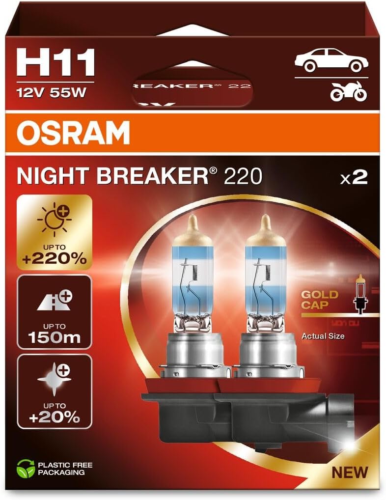 Osram Night Breaker 220 H11 Brightest Halogen Lamp -2HB (2 Lamps)