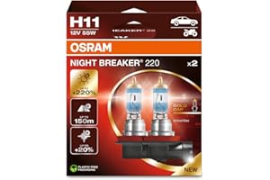 OSRAM NIGHT BREAKER 220, H11, 220% Brighter Halogen Headlight Lamp, 64211NB220-2HB, Folding Box (2 Lamps)
