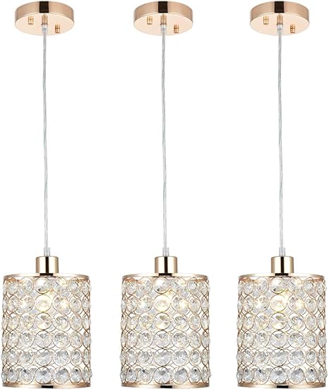 cuaulans juego de 3 lamparas colgantes de cristal dorado para cocina comedor dormitorio