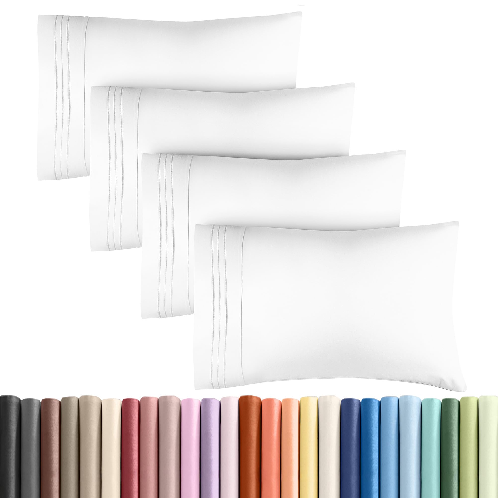 Photo 1 of Queen Pillow Cases Set of 4 - Ultra Soft Hotel Quality Pillowcase Covers - Comfy, Cozy & Wrinkle Free - Shrinkage, Stain and Fade Resistant - Machine Washable Pillow Protectors - 4 Piece Set - White