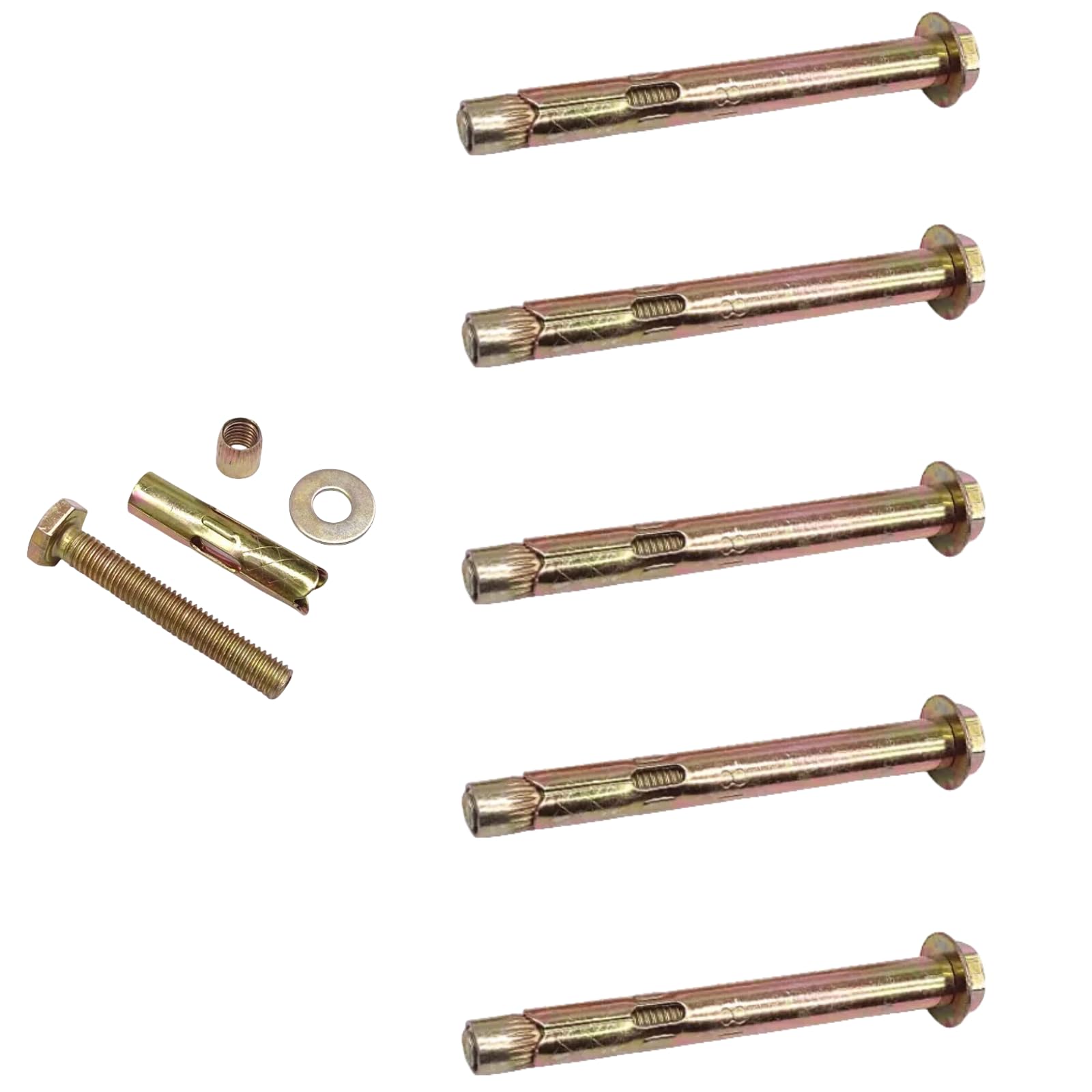 M6*50MM Expansion Bolts,5Pcs Expansion Screw Bolts,Expansion Anchor Bolts Hex Nut Expansion Sleeve,Heavy Duty Fixing Anchor,for Concrete,Masonryand Brick Wall