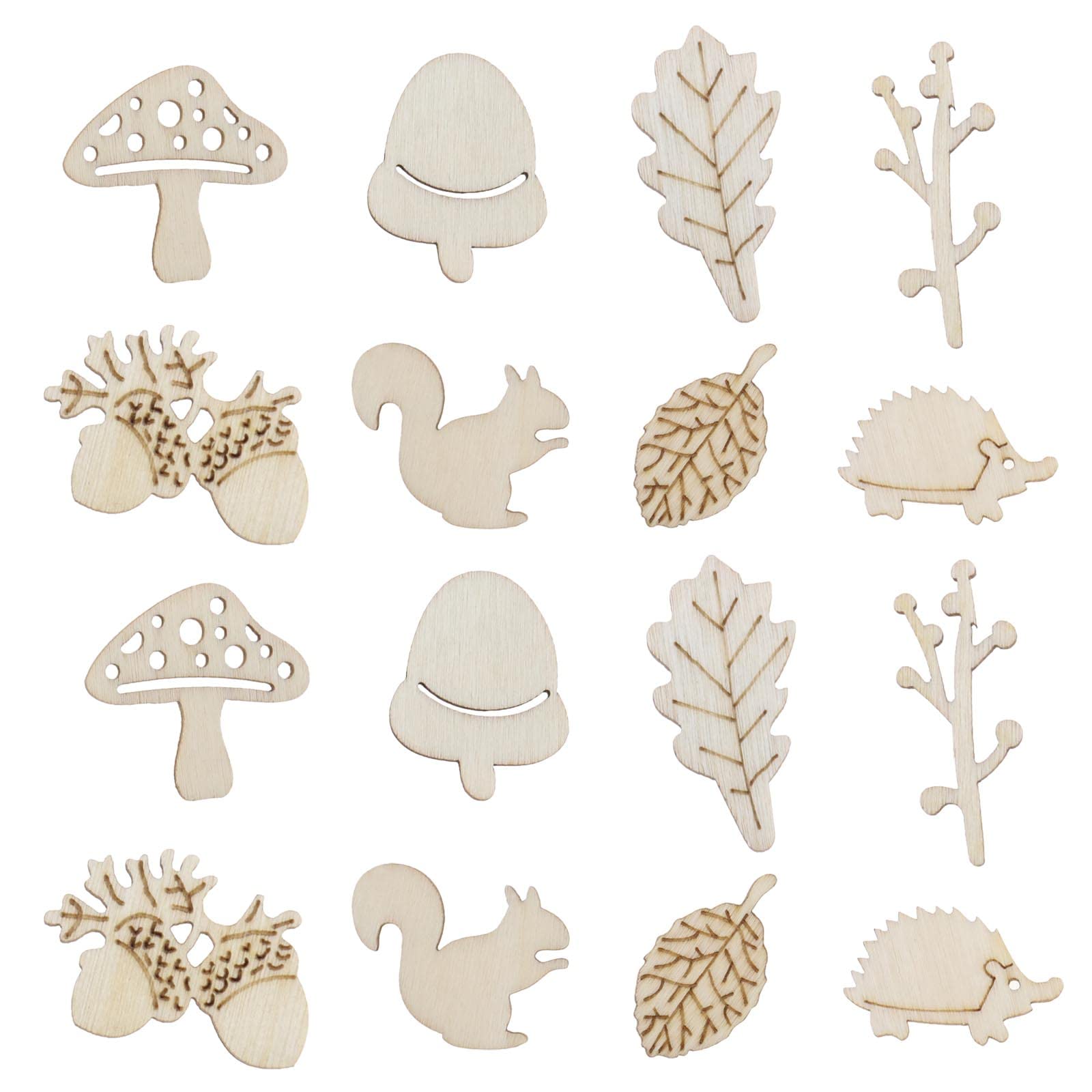 OTOTEC 100PCS Wooden Embellishments Decorative Wood Chips Squirrel Mushroom Leaf Shapes Wooden Slices Ornaments for DIY Scrapbooking Card Making Crafts