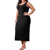 Agnes Orinda Plus Size Dress for Women Basic Sleeveless Crewneck Maxi Sundress Knit Casual Sweater Tank Dress