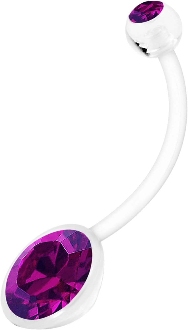 BanaVegaFlexible Bioflex Extra Long Pregnancy Belly Button Ring 14 Gauge 19mm Crystal Navel Piercing Stud Jewelry - See More Colors