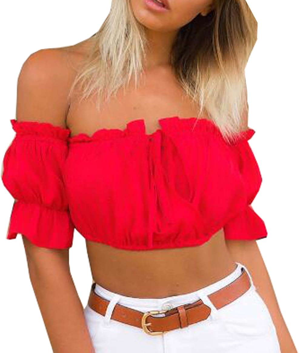 red ruffle crop top