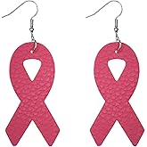 ROSTIVO Pink Ribbon Drop Earrings for Women – Faux Leather Awareness Jewelry for Breast Cancer Month, Fundraisers, Walks, and Support Events