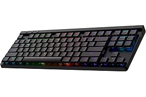 Logitech G515 Lightspeed TKL Low Profile Wireless Gaming Keyboard, LIGHTSYNC RGB, Thin Tenkeyless Design, Double-Shot PBT Keycaps, Linear (Red) Mechanical Switches - Black