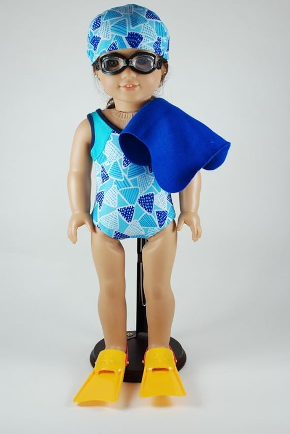 Doll Clothes Swimsuit Set Bikini, Towel, Goggles & Cap