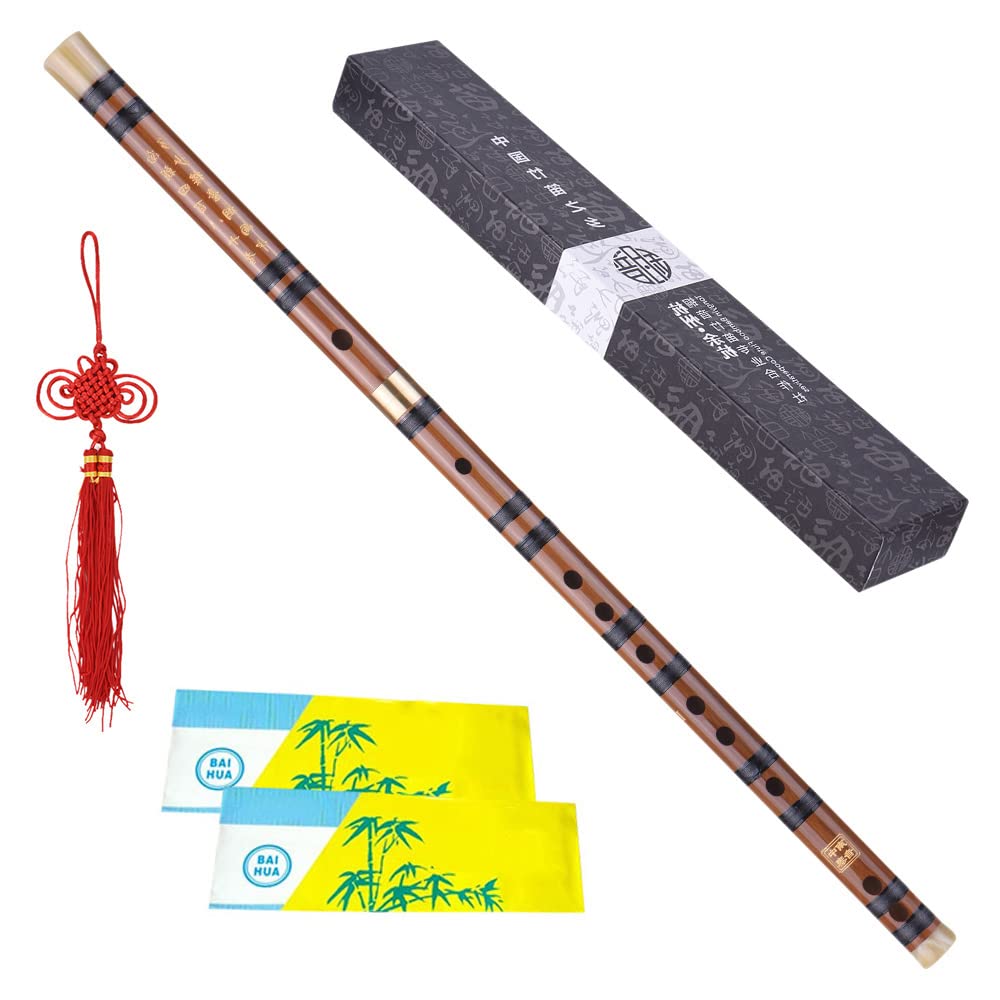 Sasuori D Key Flute Dizi Bitter Bamboo Pluggable Traditional Handmade Chinese Musical Woodwind Instrument Key of D Study Level Performance