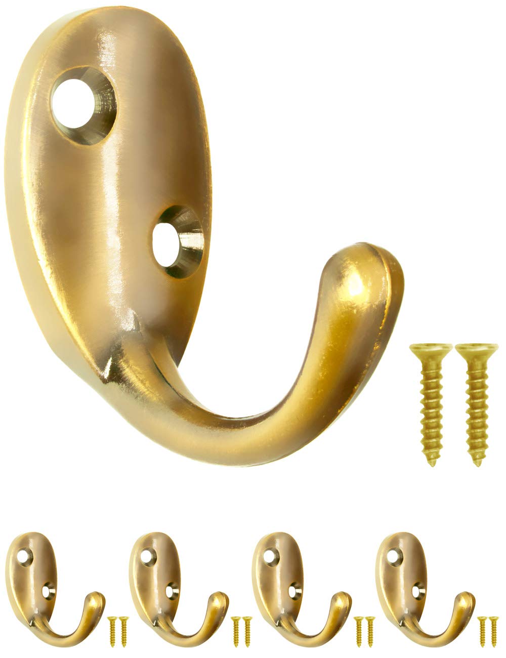 FUXXER® - Antique Coat Hooks, Towel Hooks, Clothes Hooks, Iron Hooks, Wall Hooks, Antique Design Vintage Country House Retro, Colour Gold, Oval, Set of 4