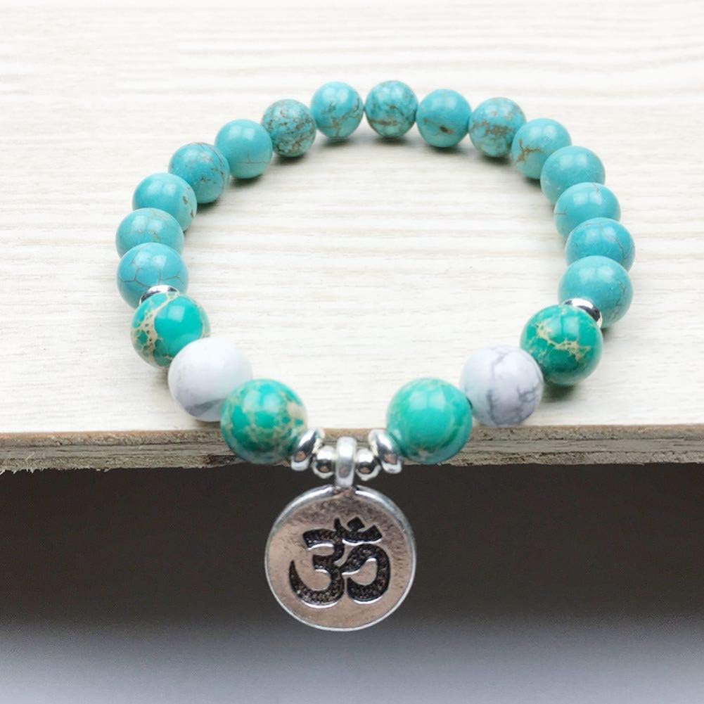 DUOJINZ Men`S Light Blue Stone Bracelet Ohm Charm White Howlite Bracelet Jewelry