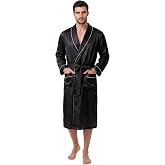 Vulcanodon Men&rsquo;s Satin Robe,Men's Luxurious Silk Kimono Bathrobe | Silky Satin Fabric,Lightweight Feel,Classic Shawl Collar,Contrast Trim Design,Relaxed Fit,Ideal for Lounging