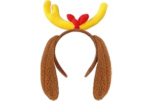 Babycop Deer Antler Headband with Furry Dog Ears, Funny Costumes Adult for Halloween or Christmas Cosplay Party, Reindeer Antlers Headband, Dog Costume Accessories for Women Men