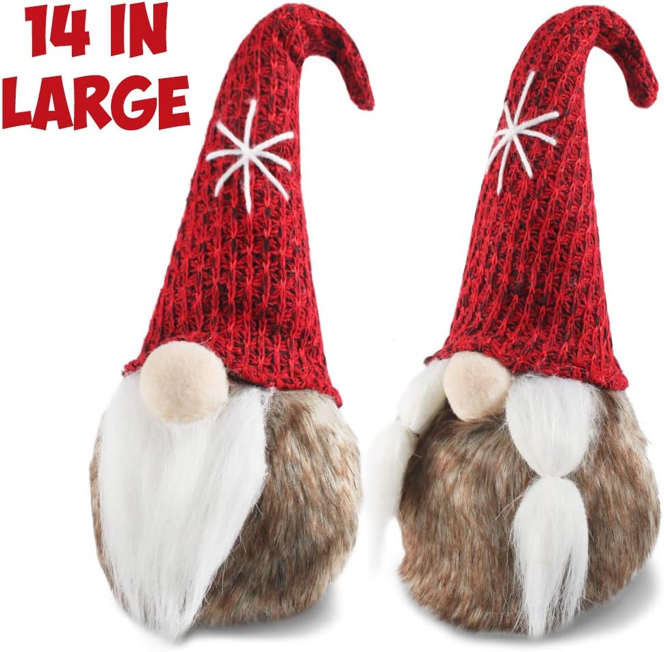 Christmas Gnomes 14 Inch 2 Pack, Large Stuffed Plush Tomte Swedish Santa Indoor Decoration