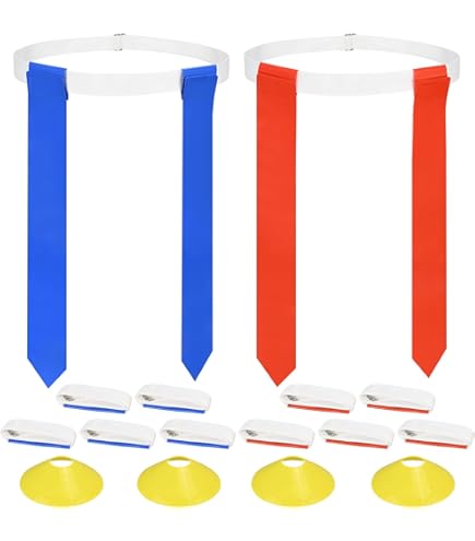 Glow In The Dark Flag Football Belts Set: 4 Adjustable Belts 12 Football Flags, Easy Tear-Away Design, Football Gear For Kid Youth Adult, Perfect For Camping Yard Beach Games, Glow