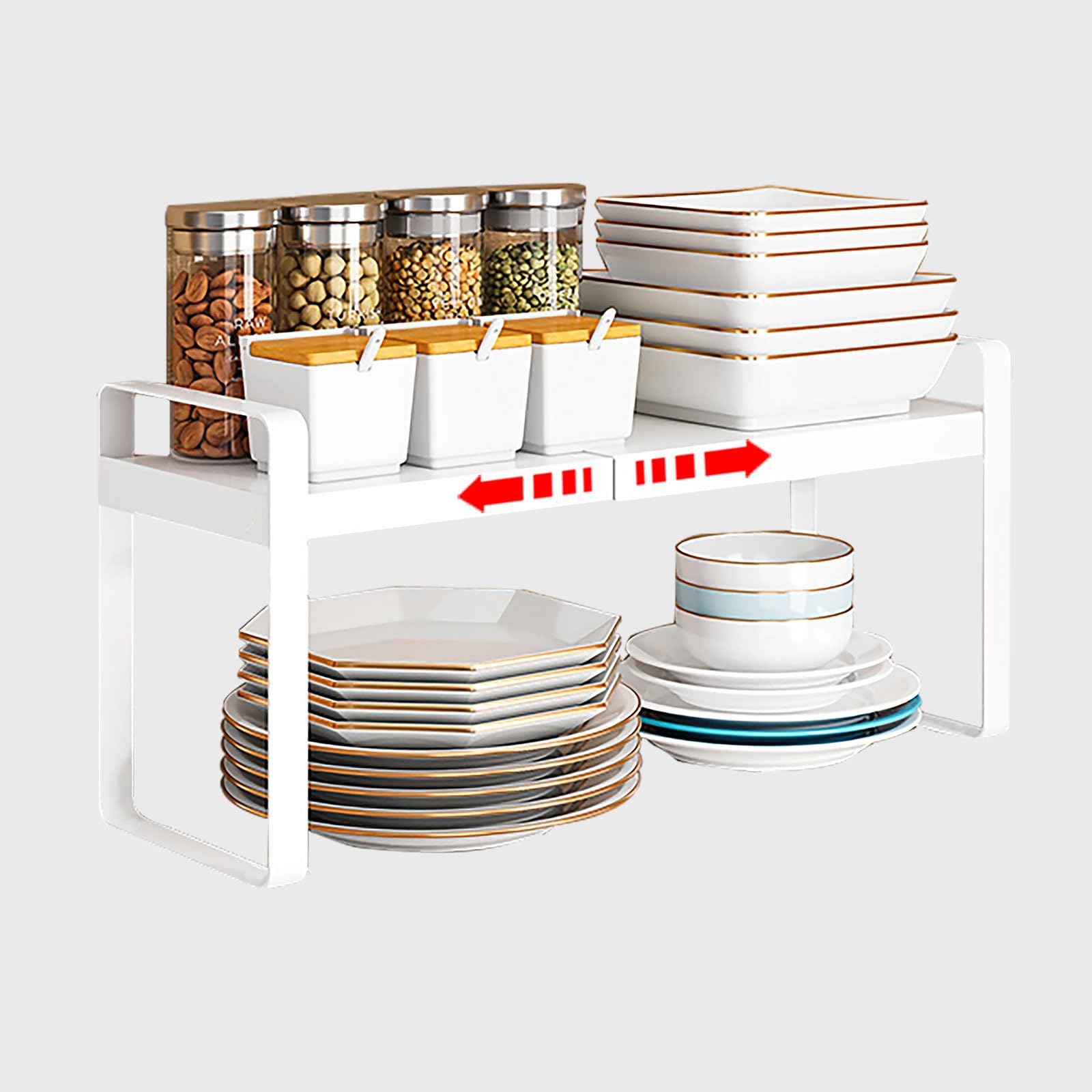 devesanter Expandable Storage Rack Shelf Extendable Kitchen Cupboard Organiser Adjustable Pantry Unit Practical Cabinet Stand Spice Suitable for Home 1 Pack White