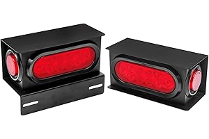 LIMICAR Trailer Lights Welded Mount Steel Boxes Housing Kit w/6 inch LED Oval Tail Lights & 2 inch LED Red Round Side Lights w/Grommets Wire Pigtails Connectors (Pack of 2)