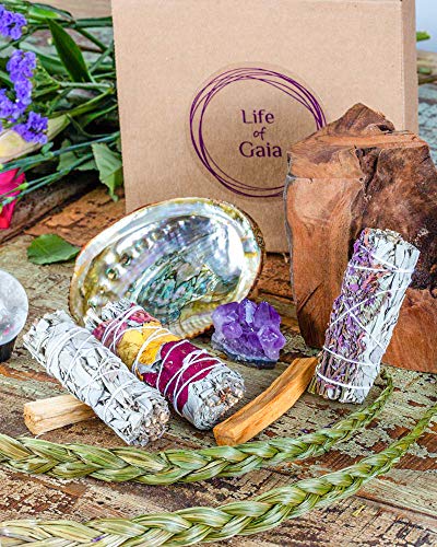 LIFE OF GAIA Sweetgrass Braid Smudge Kit with Sage Sticks, Cedar Smudge & Palo Santo Sticks for Smudging. Sweet Grass… - Image 4