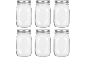 16oz Mason Jars with Airtight Screw Lids, 6 Pack 500ml Storage Glass Jars for Fruits,Jams,Drink Favors,Spice,Baby Foods,DIY C