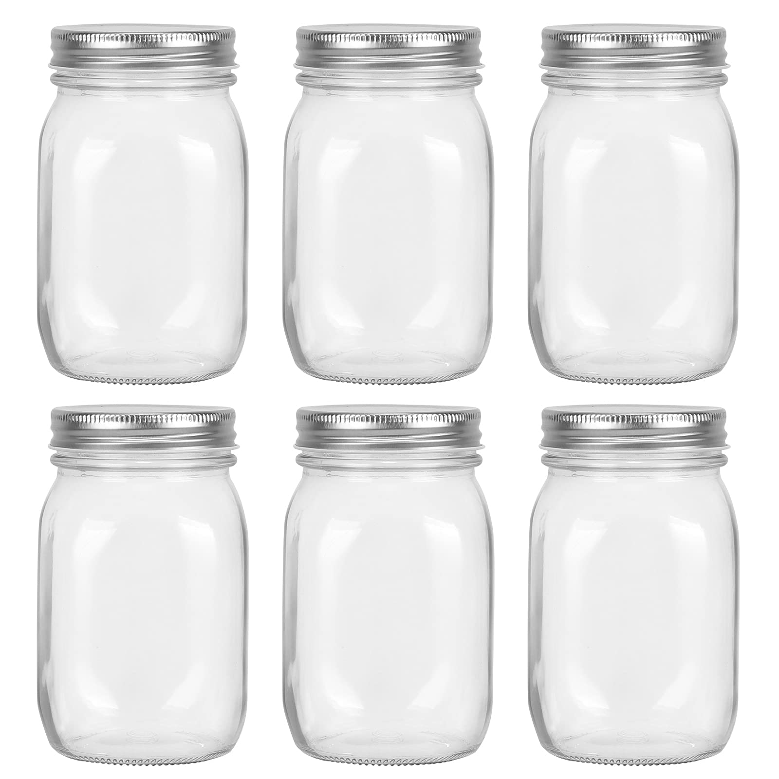 Yishik 6 Pack 16oz Mason Jars with Airtight Screw Lids, 500ml Glass Canning Storage Jars for Fruits,Jams,Drinks,Spices,Snacks,Favors & DIY Candles