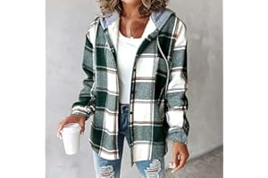 Women's Plaid Hooded Jacket, Fleece Lined Winter Coat for Cold Weather