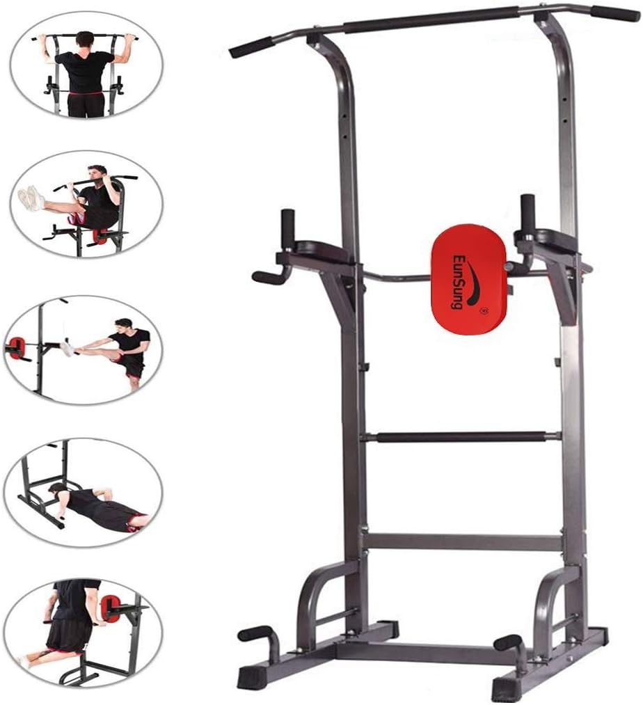 Power Tower Pull Up Bar Dip Stand, Dip Station Home Gym Fitness Equipment Strength Training Exercise Workout Rack (AS Shown)