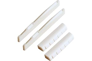 Frenflu 2 Sets 4pcs 6 String Acoustic Guitar Bone Bridge Saddle and Nut Made of Real Bone (Ivory)