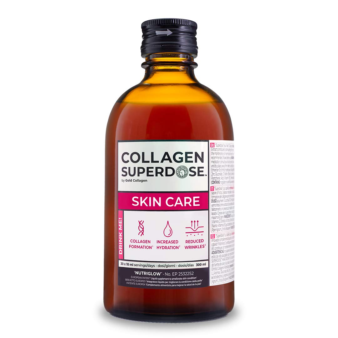 GOLD COLLAGEN Superdose Skin Care- Collagen Nutritional Supplements for Women & Men with Vitamin C, Biotin, Hyaluronic Acid, Zinc, Anti-Ageing Liquid for Hydrated Skin, Hair Growth, Strong Nails 300ml