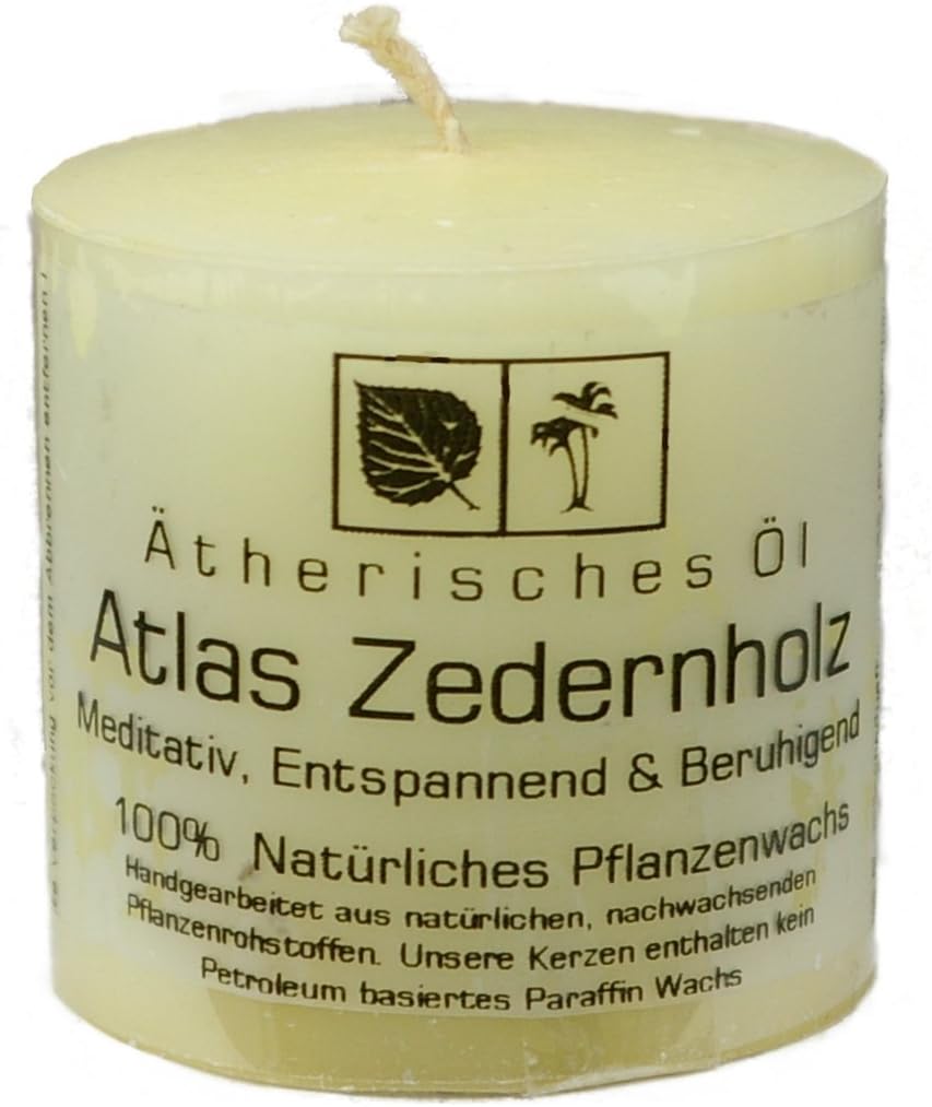 Natural Kerz 5 x 5 CM, made from plant wax, beduftet with essential oil of ATLAS Cedarwood, unbleached wick