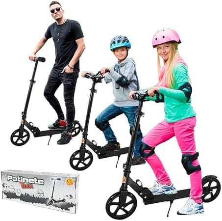 Patinete Adulto Juvenil Dobrável Suporta até 80kg - Preto - DMTOYS