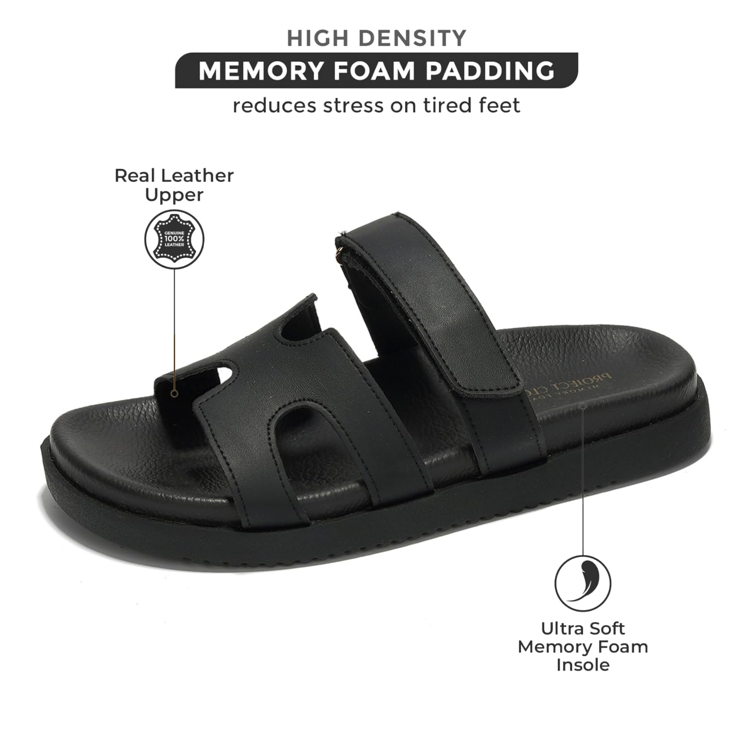 Project Cloud Genuine Leather Womens Sandals - Stylish & Comfy Sandals for Women Footwear with Memory Foam Insole - Slip-resistant Slides for Women (Mayven)