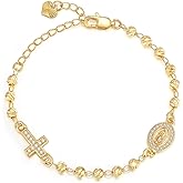 Gold Rosary Bead Cross Bracelet - 14k Gold Plated Virgin Mary Bracelets,Non Tarnish Golden Religious Rosarios Catolicos Virgen de Guadalupe Jewelry,Catholic Confirmation Baptism Gifts for Women