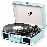 Record Player with Built-in 2 Speakers Vintage 3-Speed Portable Bluetooth Suitcase Vinyl Record Player with USB Recording MP3
