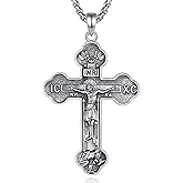 AEONSLOVE 925 Sterling Silver Jesus Crucifix/Orthodox Cross/Crown of Thorns Nail Cross Pendant Necklace Religious Gifts for Men Women