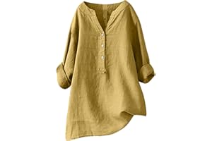 FAVIPT Linen Tops For Women Boho Summer 3/4 Sleeve Crewneck Blouses Tunics Loose Fit Plus Size Soft Tee Shirts 2024 Fashion