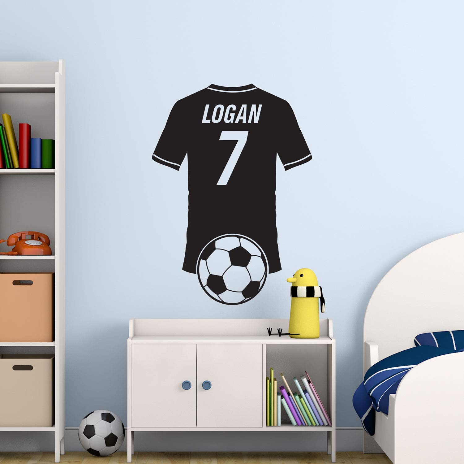 Football Shirt Wall Sticker Boys Name Custom Soccer Vinyl Wall Decal