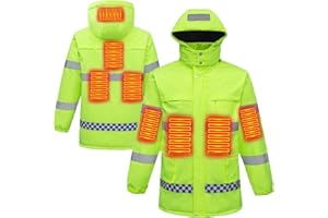 Mens Safety Heated Jacket Waterproof Reflective High Visibility Work Coat with Pockets Winter Warm Electric Heater