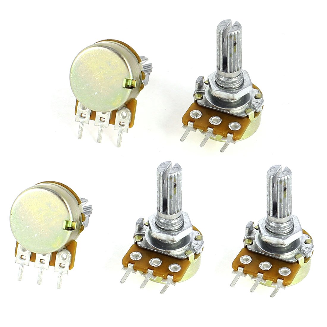 Sourcingmap 5 Pcs B1M 1M Ohm 3 Terminals Single Linear Rotary Taper Potentiometers