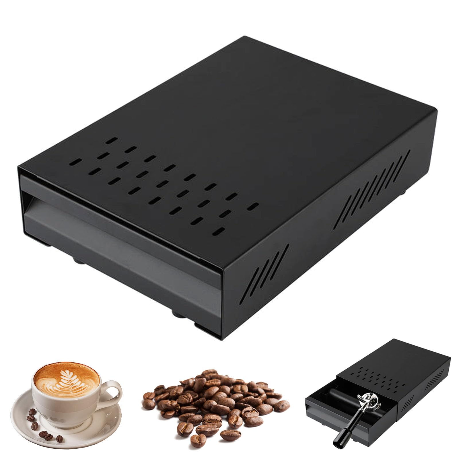 Coffee Grounds Knock Box, Stainless Steel Knock Box for Espresso Portafilter Machine Coffee Grinder Portafilter Large Brewing Drawer for Café Living, 35 x 25 x 8 cm Black