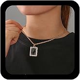 Iaceble Square Crystal Necklace Black Onyx Pendant Necklace Squares Gemstone Choker Necklaces Onyx Crystal Chain Necklaces Thanksgiving Jewelry for Women