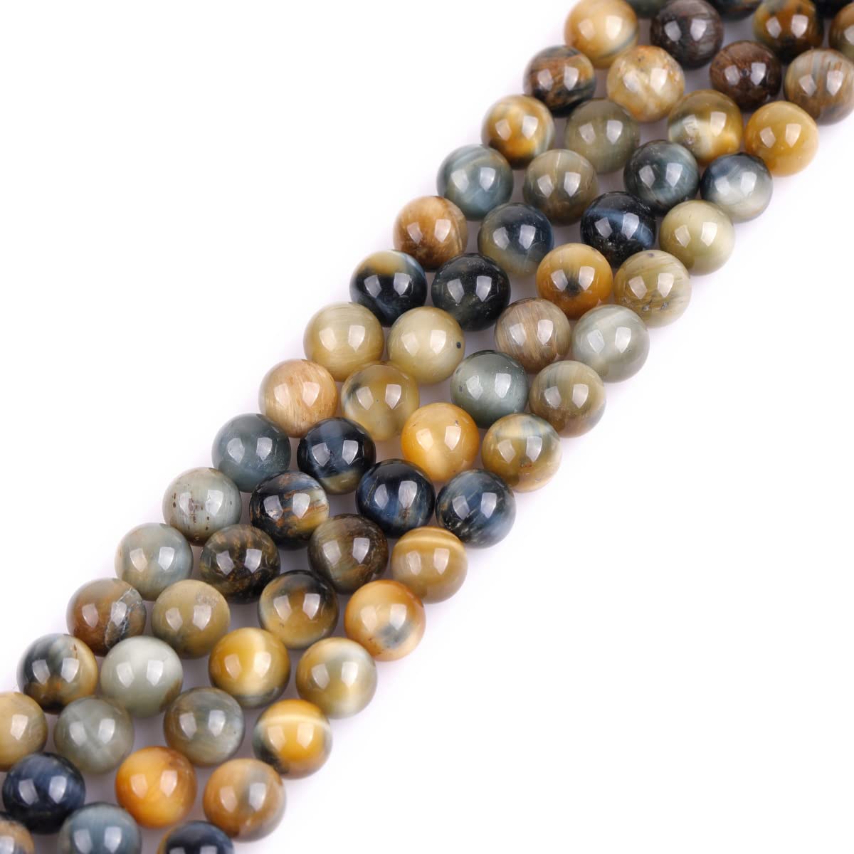 GEM-Inside AAA Grade Natural 8mm Dream Lace Gold Blue Tiger Eye Round Gemstone Semi Precious Loose Beads for Jewellery Making 15"