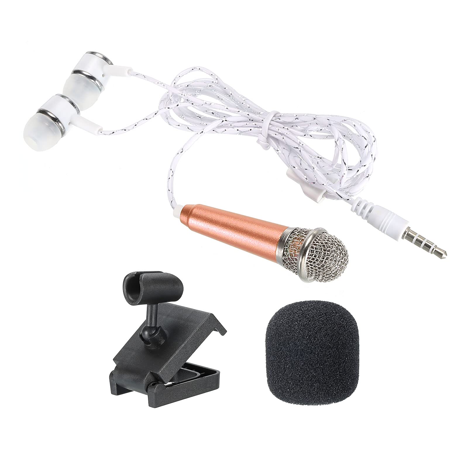 PATIKIL Mini Microphone Portable Vocal Microphone Rose Gold for Voice Recording and Singing with Earphone, Mic Stand and Cover Pack of 1