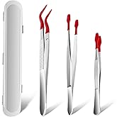 AngleKai 3PCS Tip Tweezers, Silicone Rubber Flat Tipped Tweezers Bent Tip for Jewelry Coin Stamp (Red)